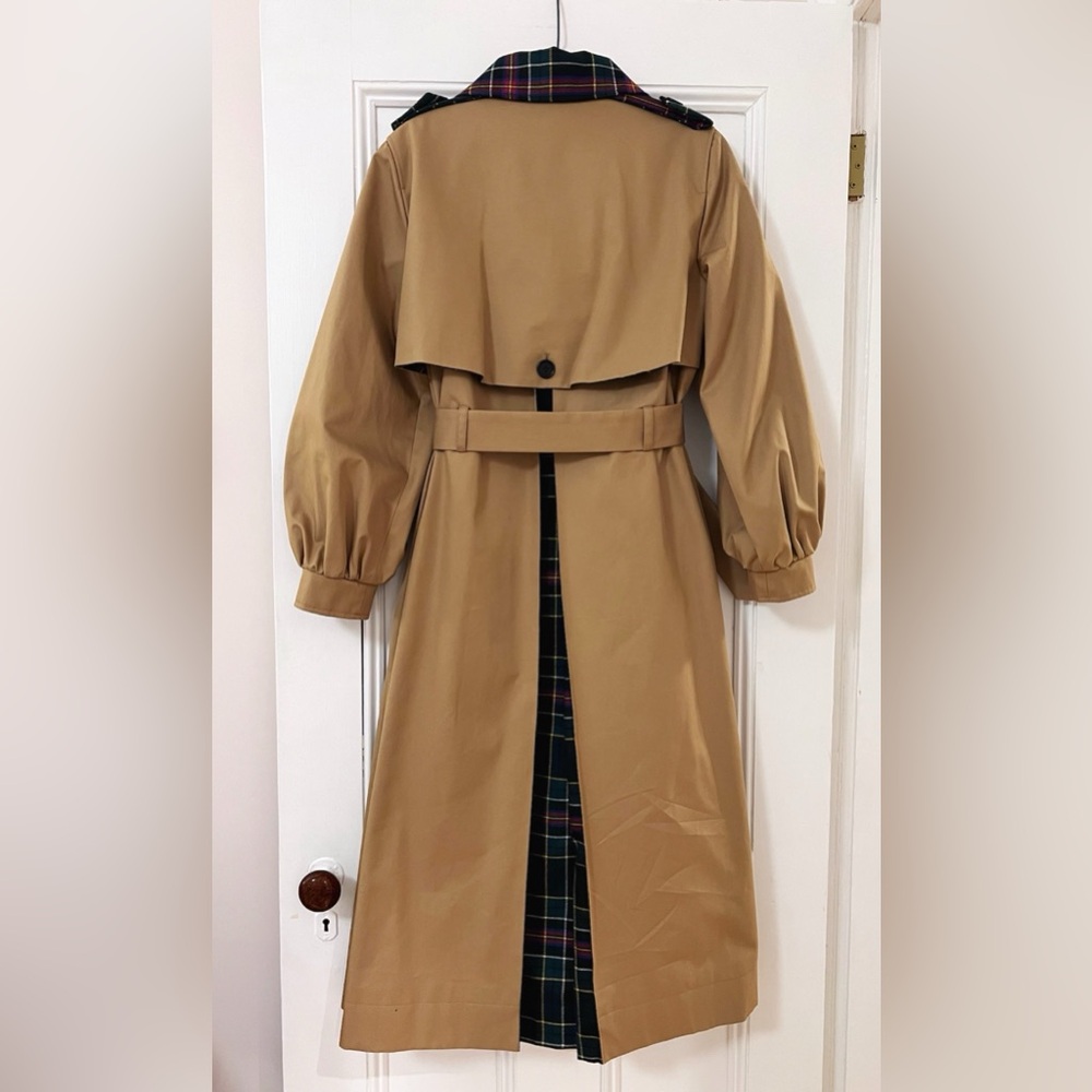 New w/tags SHRIMPS Dexter Trench Coat with Plaid Details - Sz. UK 8/ USA 4 - Picture 11 of 13